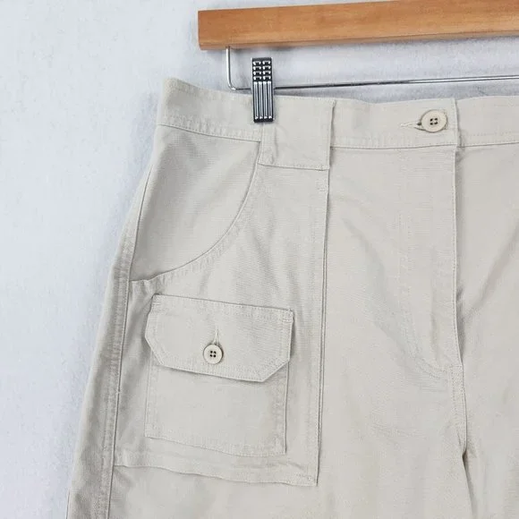 LL Bean Shorts Women 16 Tan Cream Cargo High Waist Casual Hiking Outdoor Fishing - Picture 2 of 9